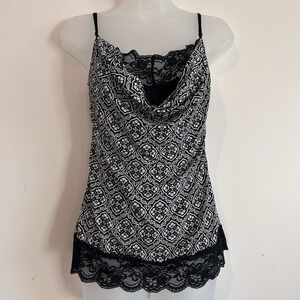 Vtg Vol 1 Y2K Tank Top Sz M Lace Cami Layered Lined Floral Black White Strappy